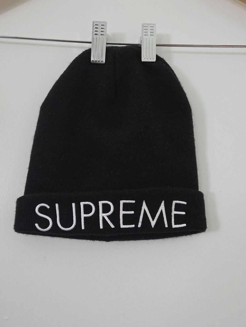 Supreme Black Beanie with White Embroidered Logo